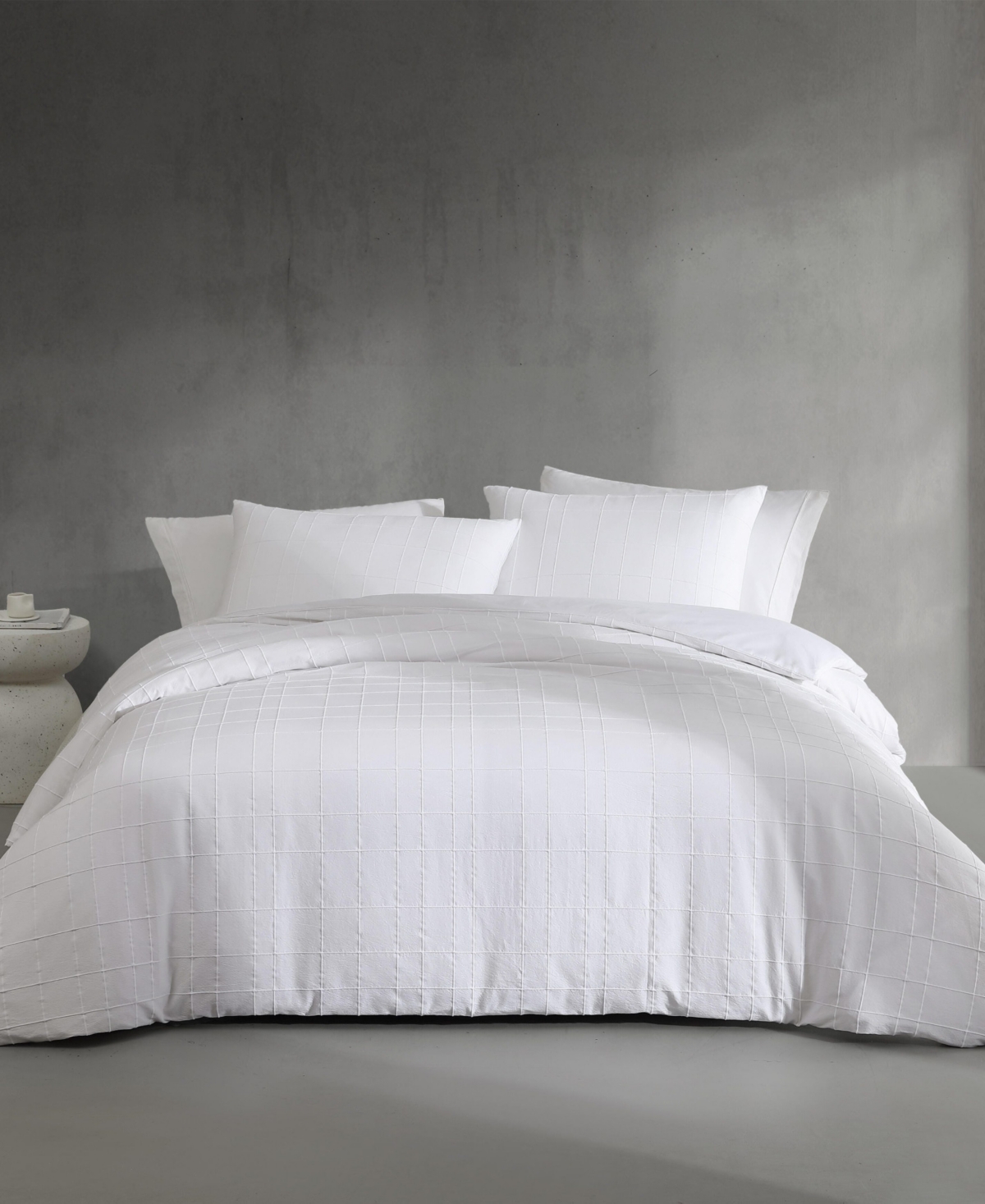 Calvin Klein Solid Puckered Grid 3-Pc. Duvet Cover Set