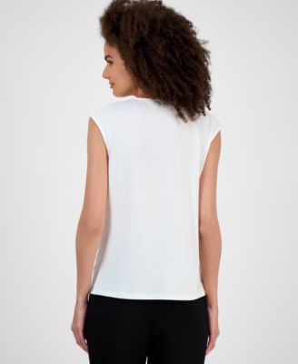 Scoop-Pleat-Neck Cap-Sleeve Blouse, Regular & Petite 