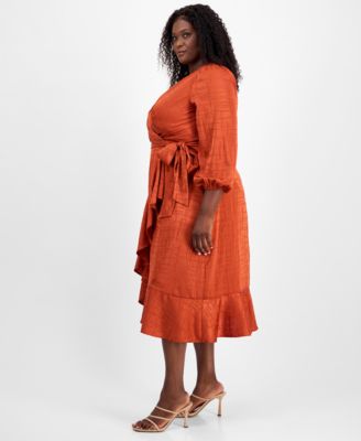 Plus Size Surplice V-Neck Belted Midi Dress