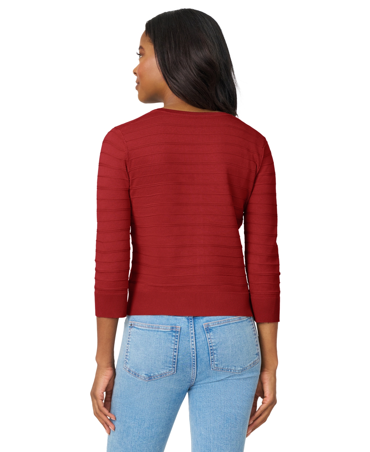 Melissa Paige Women's Ottoman-rib 3/4-sleeve Crewneck Cardigan In Red