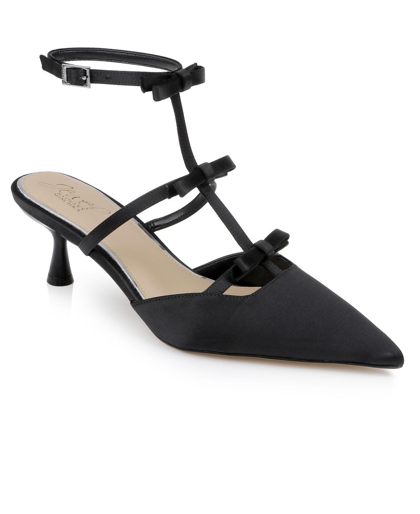 Женские туфли Jewel Badgley Mischka Elisabetta Bow Pointed Toe Pumps, цвет: Чёрный атласный — фото 1