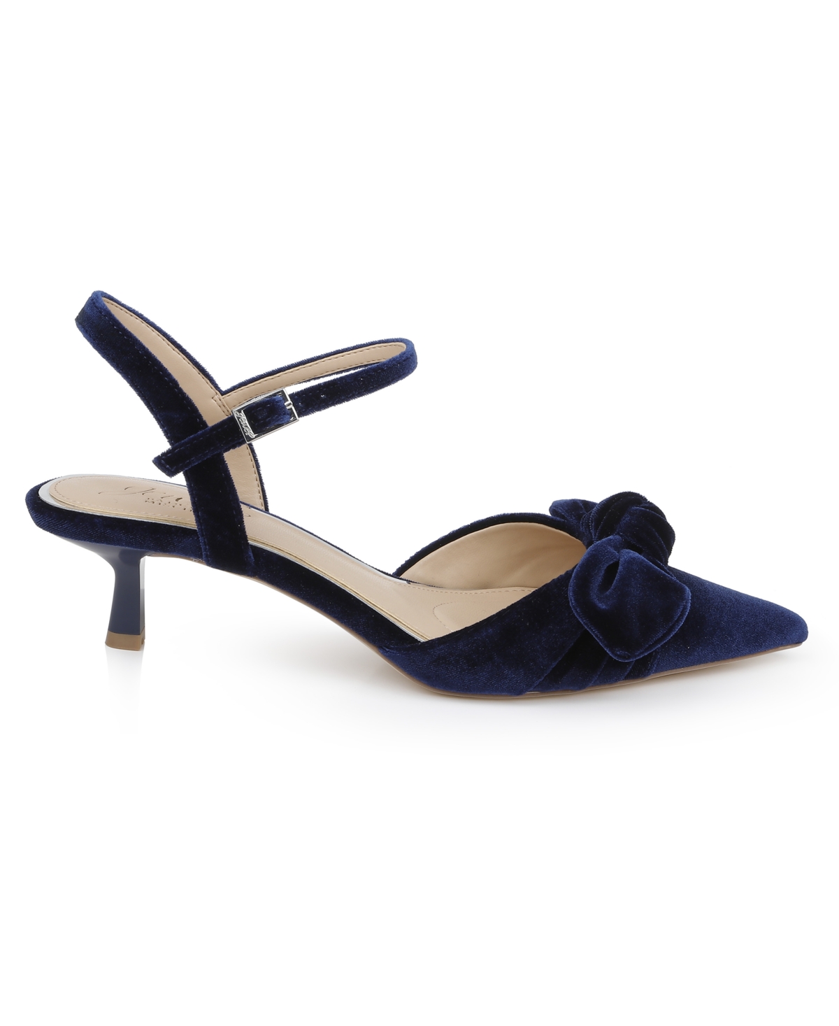 Jewel Badgley Mischka Ember Ankle Strap Pointed Toe Kitten Heel Pump In Blue