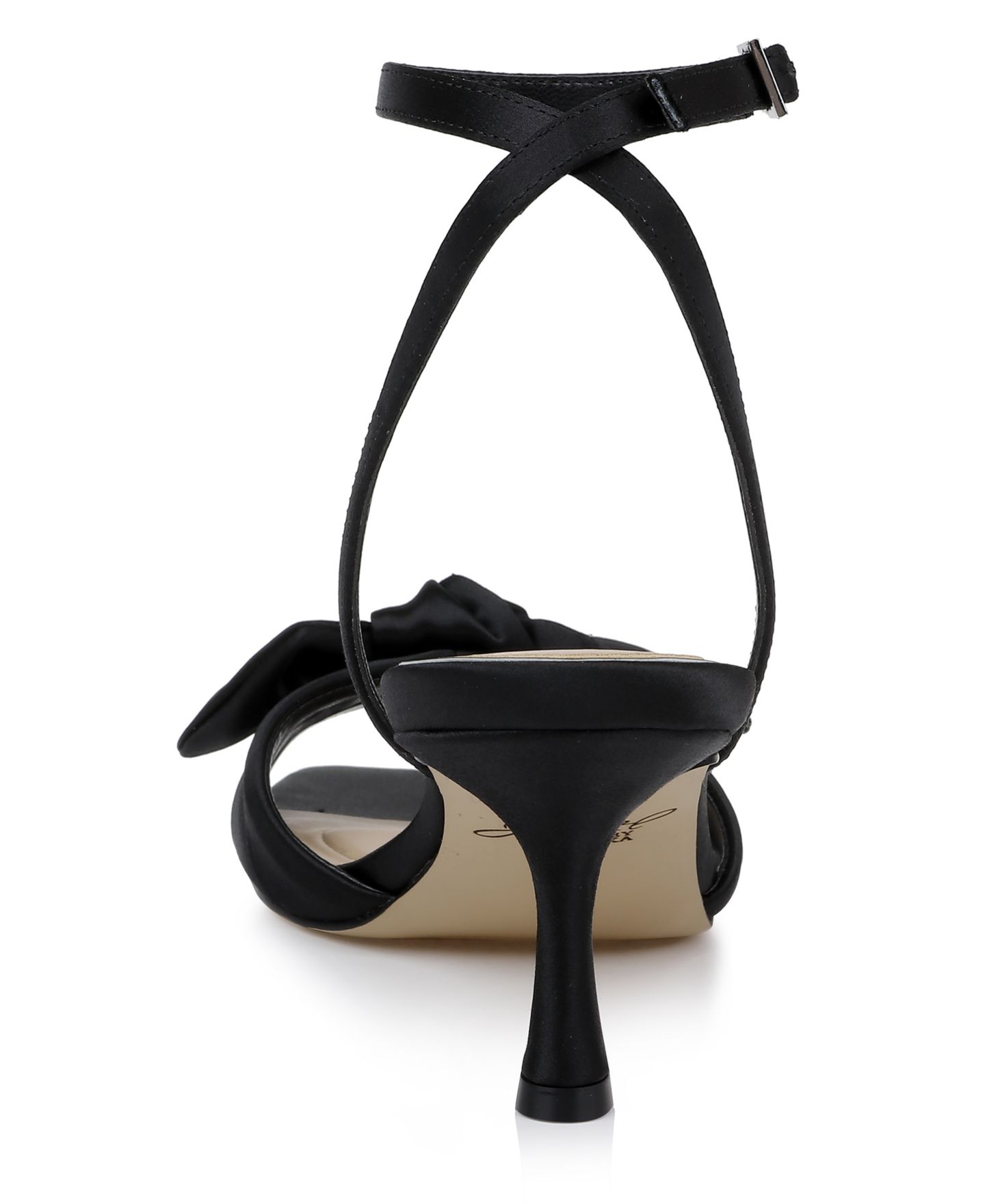 Женские сандалии Jewel Badgley Mischka Emeli Bow Square Toe, цвет: Чёрный атласный — фото 4