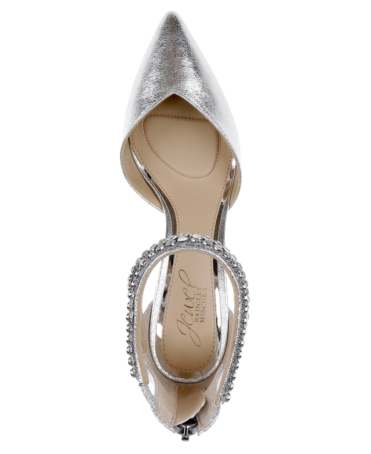 Jewel Badgley Mischka Maya Ankle Strap Pointed Toe Pump In Silver