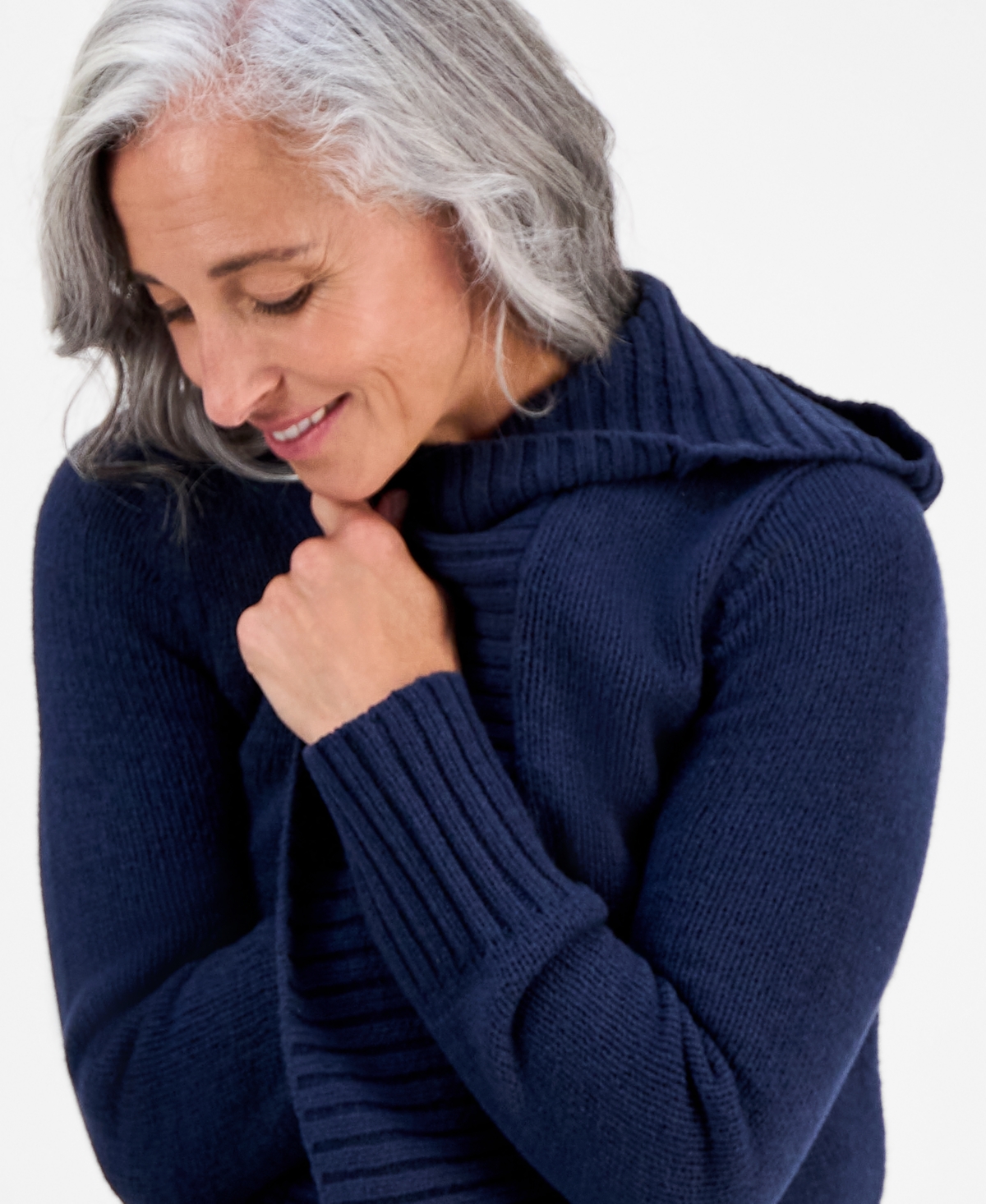 Style & Co Petite Hooded Open-front Long Cardigan, Macy's Exclusive In Blue