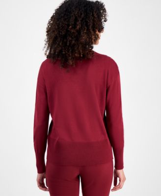 Petite Lace-Up Shoulder V-Neck Sweater, Macy's Exclusive