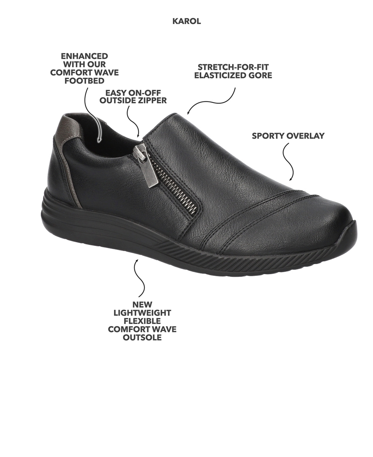 Easy Street Karol Zip Sneaker In Black