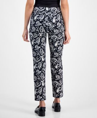 Petite Paisley Rivet-Waist Pull-On Pants, Macy's Exclusive