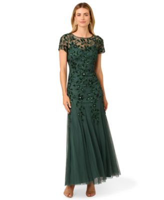 Adrianna Papell - Plus Size Floral-Beaded Gown