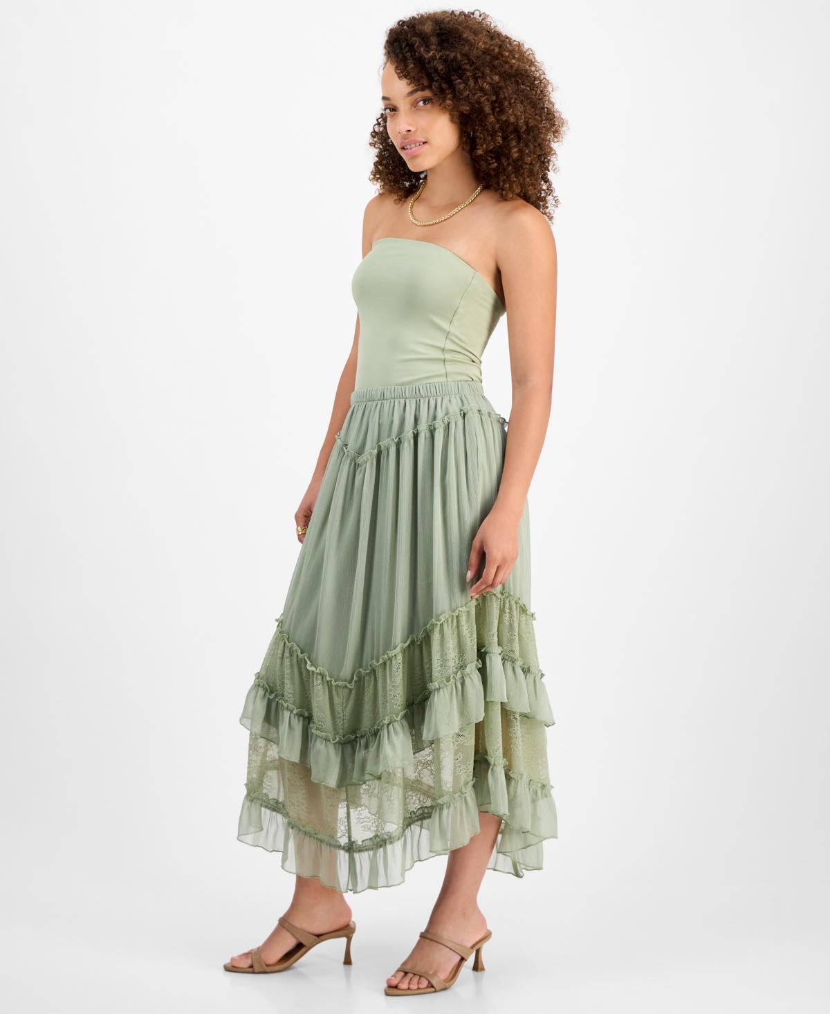 And Now This Petite Asymmetric-Lace-Trim Maxi Skirt, Macy's Exclusive