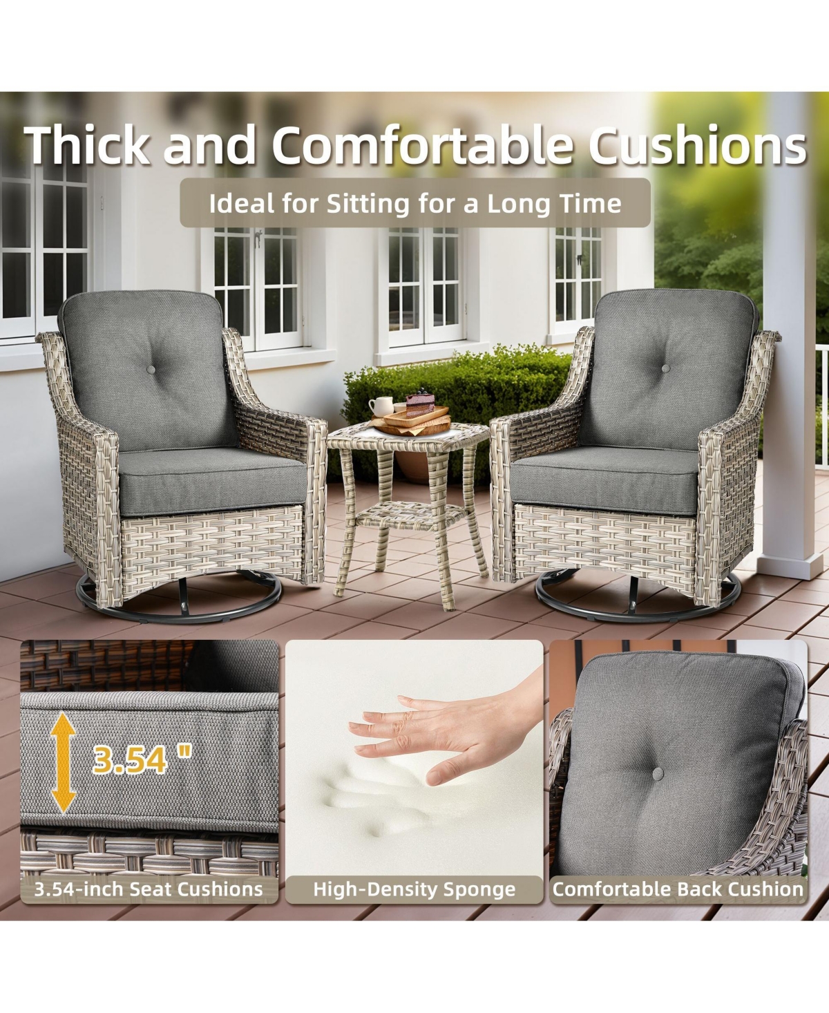 Xizzi 7 Piece Outdoor Patio Furniture with 42 inch Fire Pit,Swivel Rocking Chairs Coversation Set Comfy Sectional Sofa,Wicker Ottoman