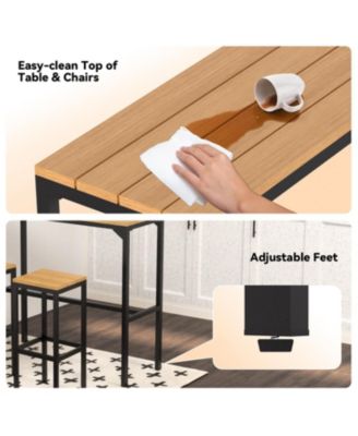 3 Pieces Bar Table Set with 2 Chairs with Metal Legs and Footrest