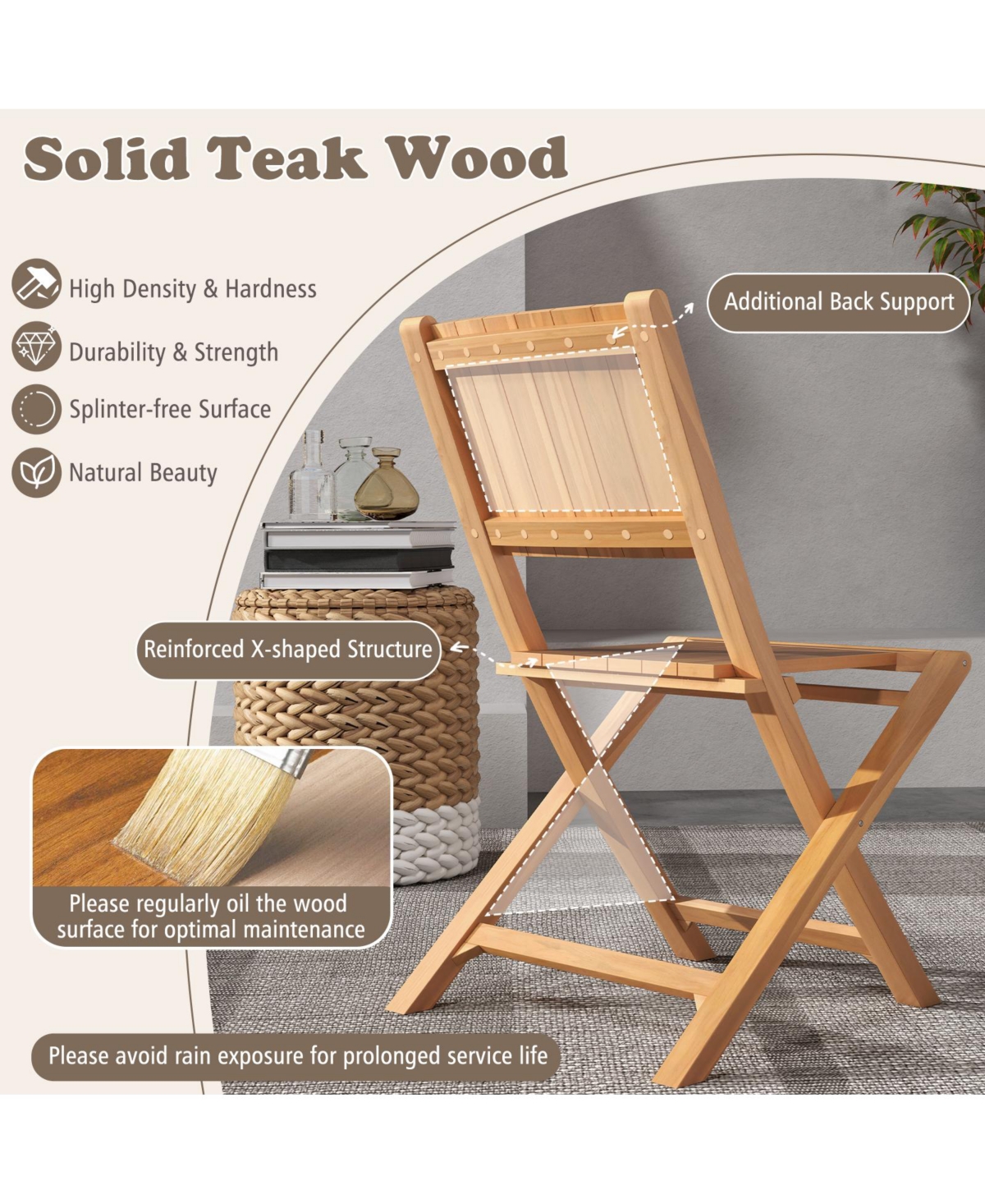 Gymax Pcs Folding Patio Chairs w/ Inclined Backrest Teak Wood Outdoor Dining Chairs