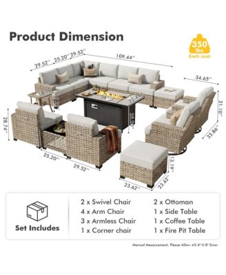 Piece Outdoor Patio Furniture Sets with Fire Pit Table,Wicker Sectional Sofa with Patio Swivel Chairs,Solar Powered Coffee Table and Ottoman