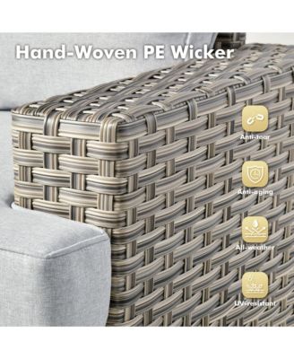 Piece Outdoor Patio Furniture Sets with Fire Pit Table,Wicker Sectional Sofa with Patio Swivel Chairs,Solar Powered Coffee Table and Ottoman