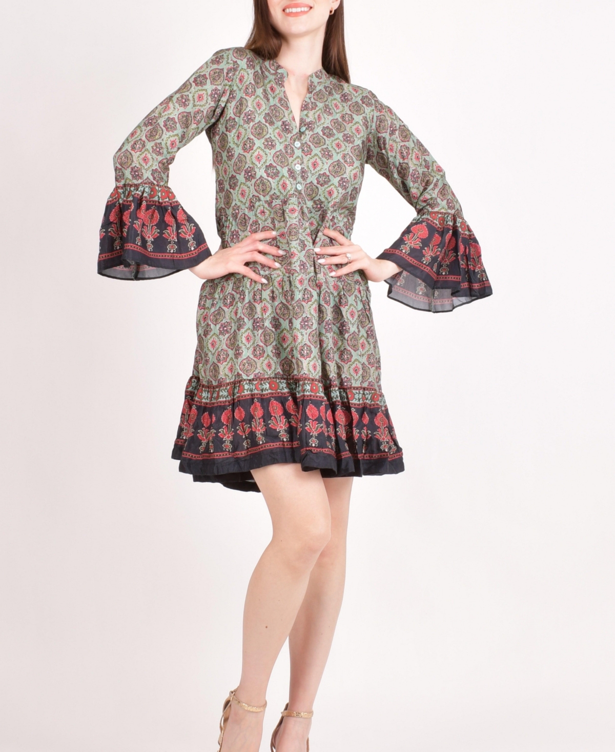 Women's Boho Green Mini Dress - Green