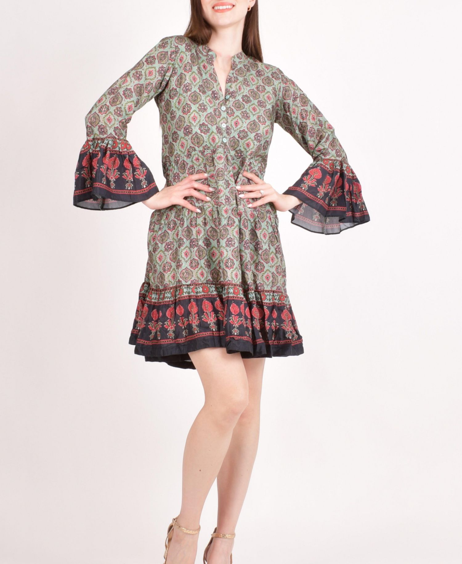 Women's Boho Green Mini Dress