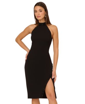 Women's Crepe Halter Midi Sheath Dress
