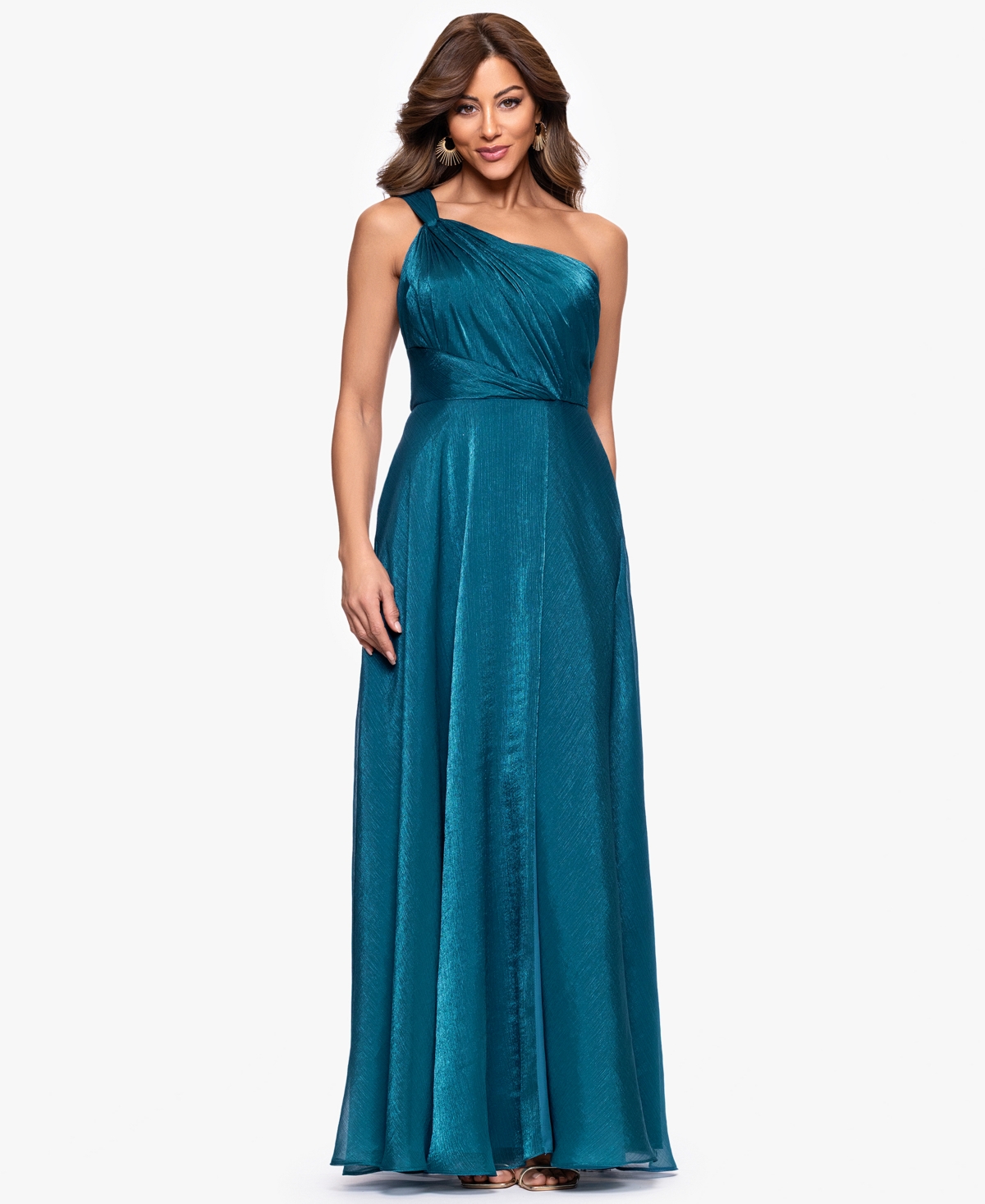 Women's One-Shoulder Organza Ball Gown - Teal