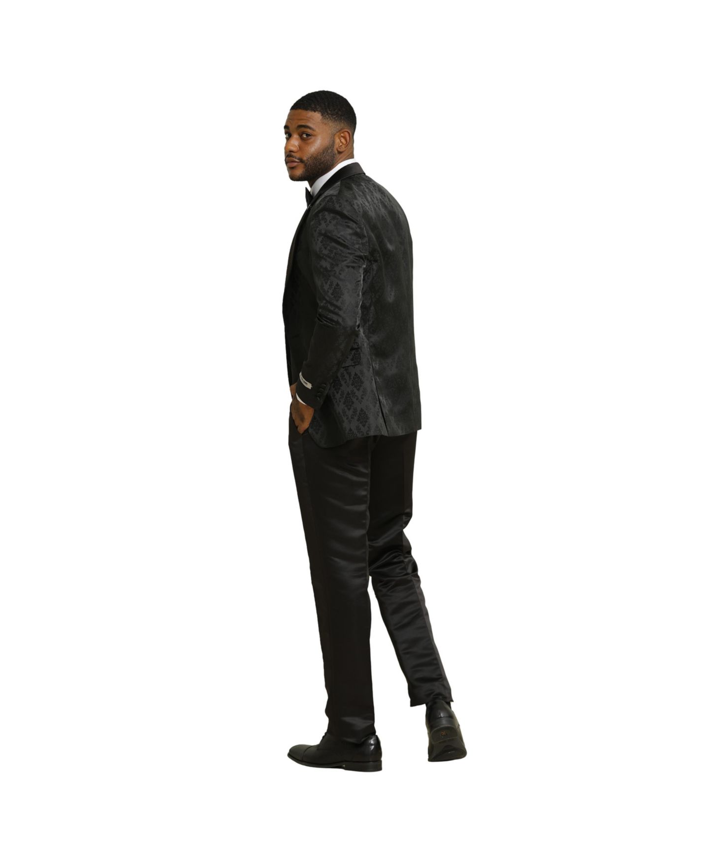 Мужские куртки Stacy Adams 3-Piece Paisley Jacket With Solid Vest And Pants Suit Notch Lapel, цвет: Чёрный — фото 3