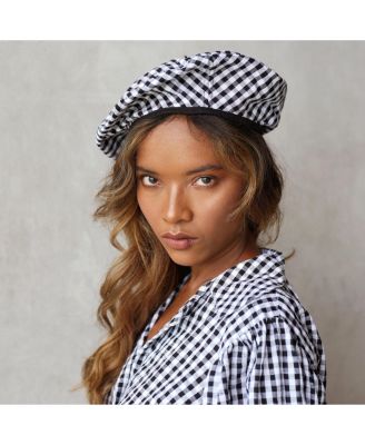 SIMONE Gingham Beret Hat In Black