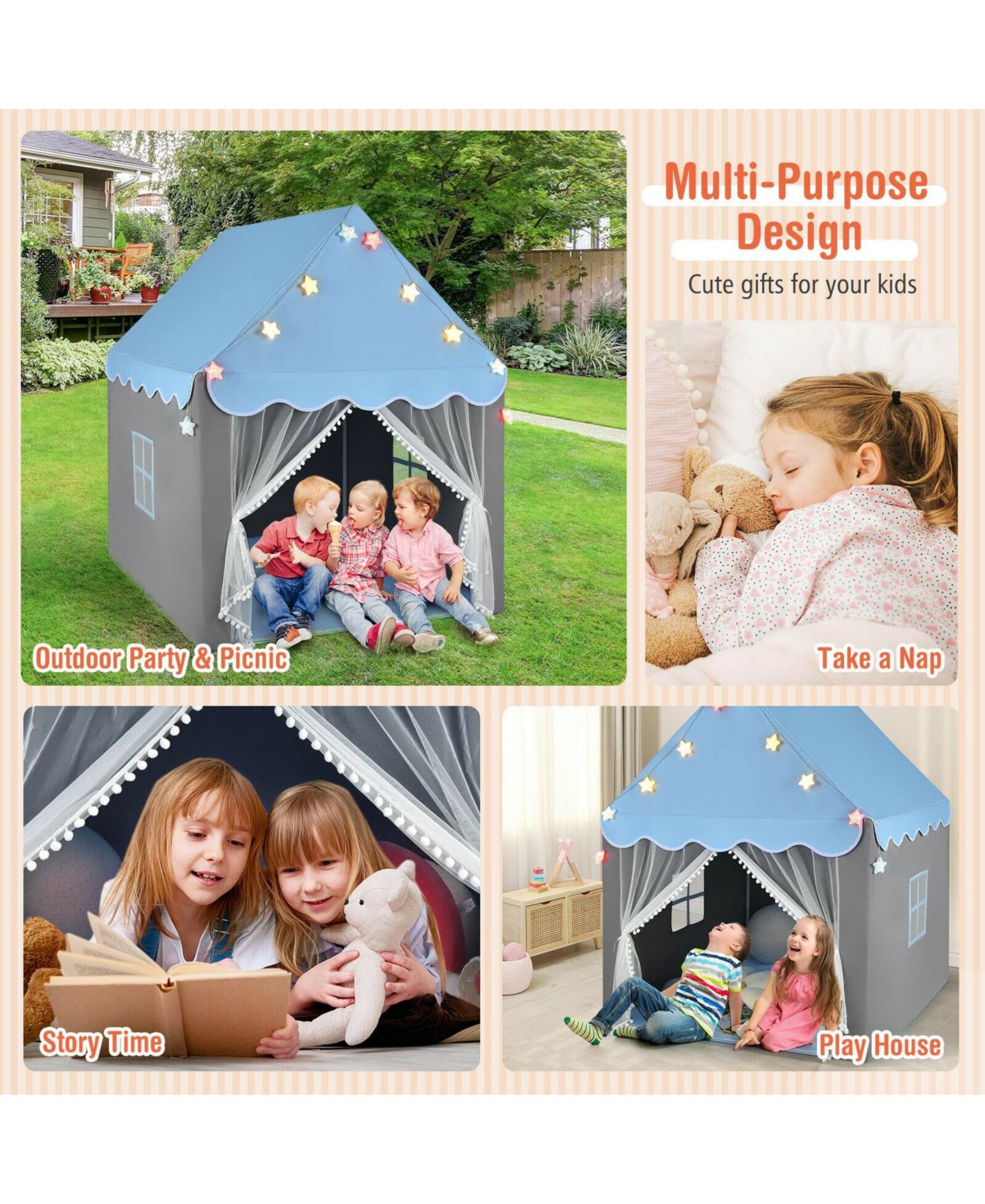 Детские игрушки Mecale Star Lights and Mat 3-Piece Playhouse Tent, Ages 3+, цвет: Синий — фото 9