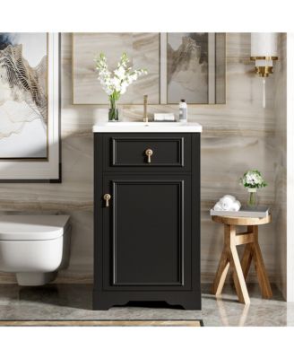 20" Solid Wood & MDF Bathroom Vanity with Ceramic Sink, Soft-Close Door, Adjustable Shelf & Door Rack Organizer