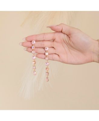 Light Pink Crystal Linear Drop Earrings in Gold-Tone