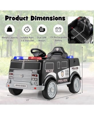 Kids Ride on Police Car w/ 3 Speeds Megaphone Music FM Radio Flashing Lights