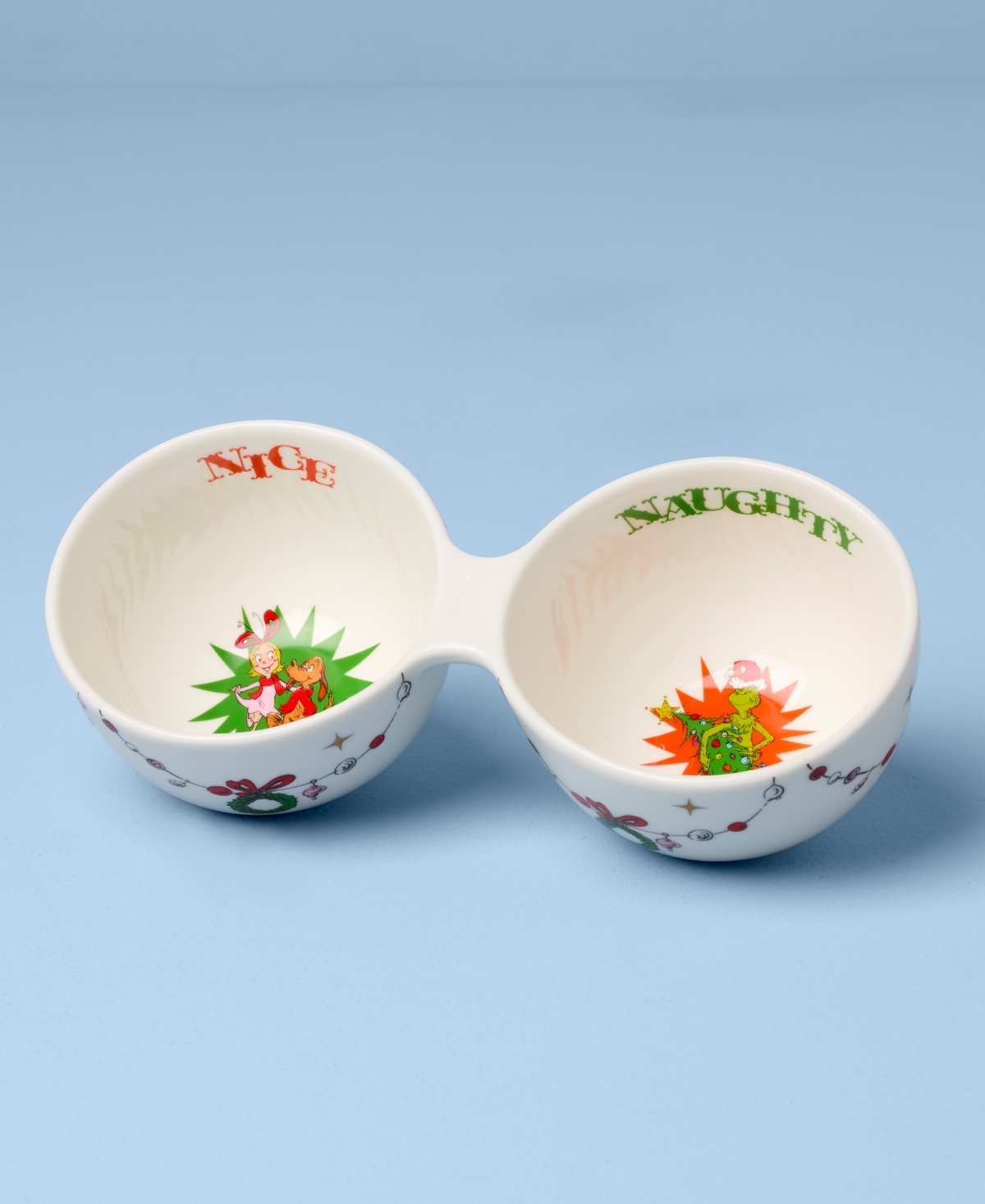 Lenox Merry Grinchmas Naughty Or Nice Double Dip Bowl In White