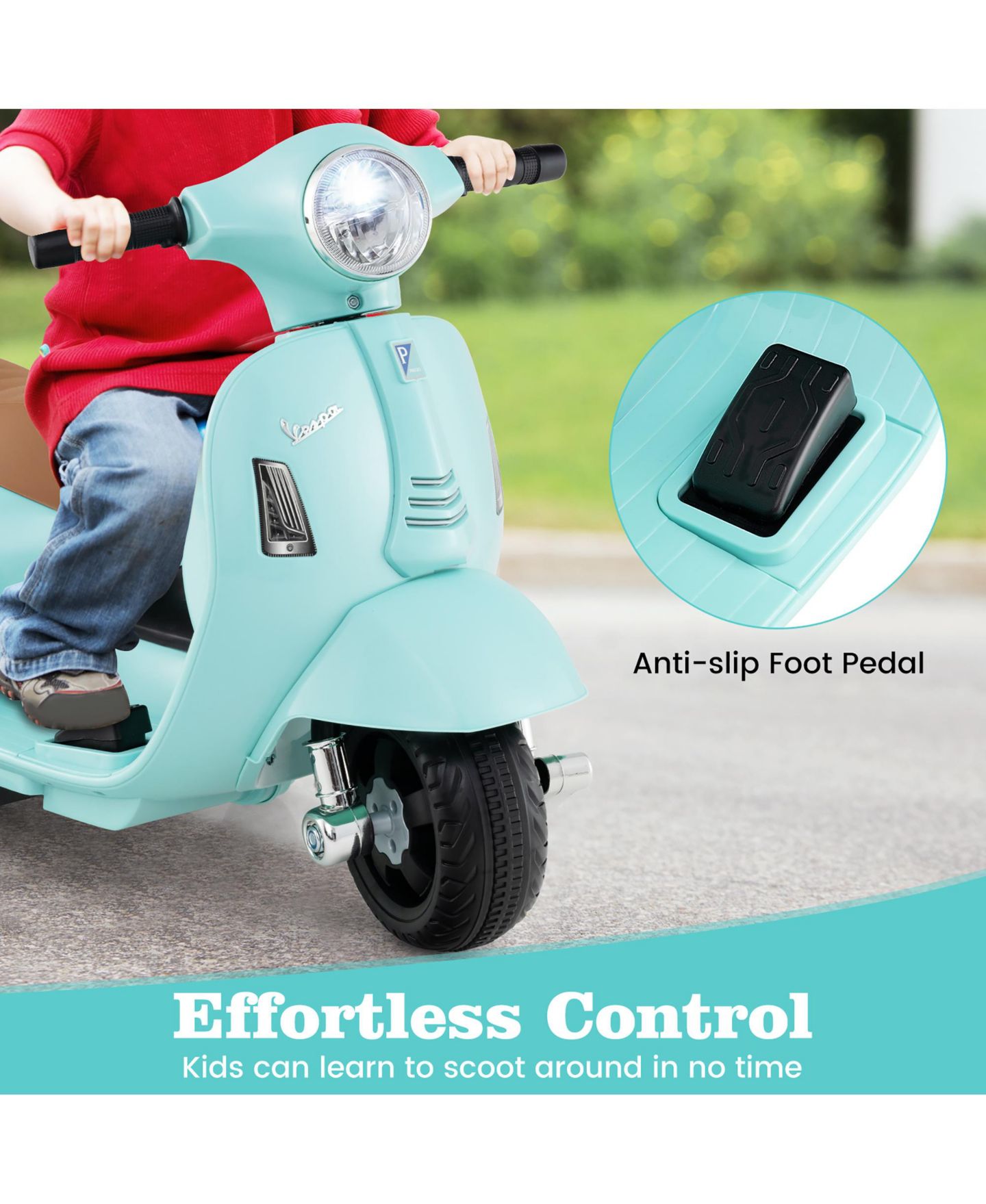 Детская игрушка Gymax Kids' Ride-On Motorcycle with 6V Battery, LED Headlights & Training Wheels, Ages 18-36 Months, цвет: Зелёный — фото 6