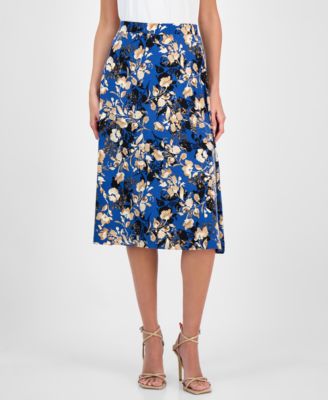 Women's Printed Pull-On Midi Skirt, Regular & Petite