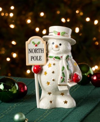 Happy Holly Days North Pole Snowman Lit Figurine