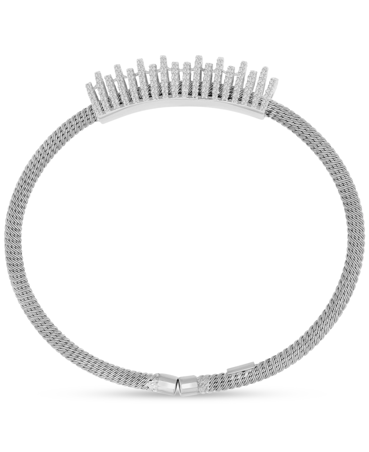 Macy's Cubic Zirconia Rondelle Woven Link Cuff Bracelet In Silver