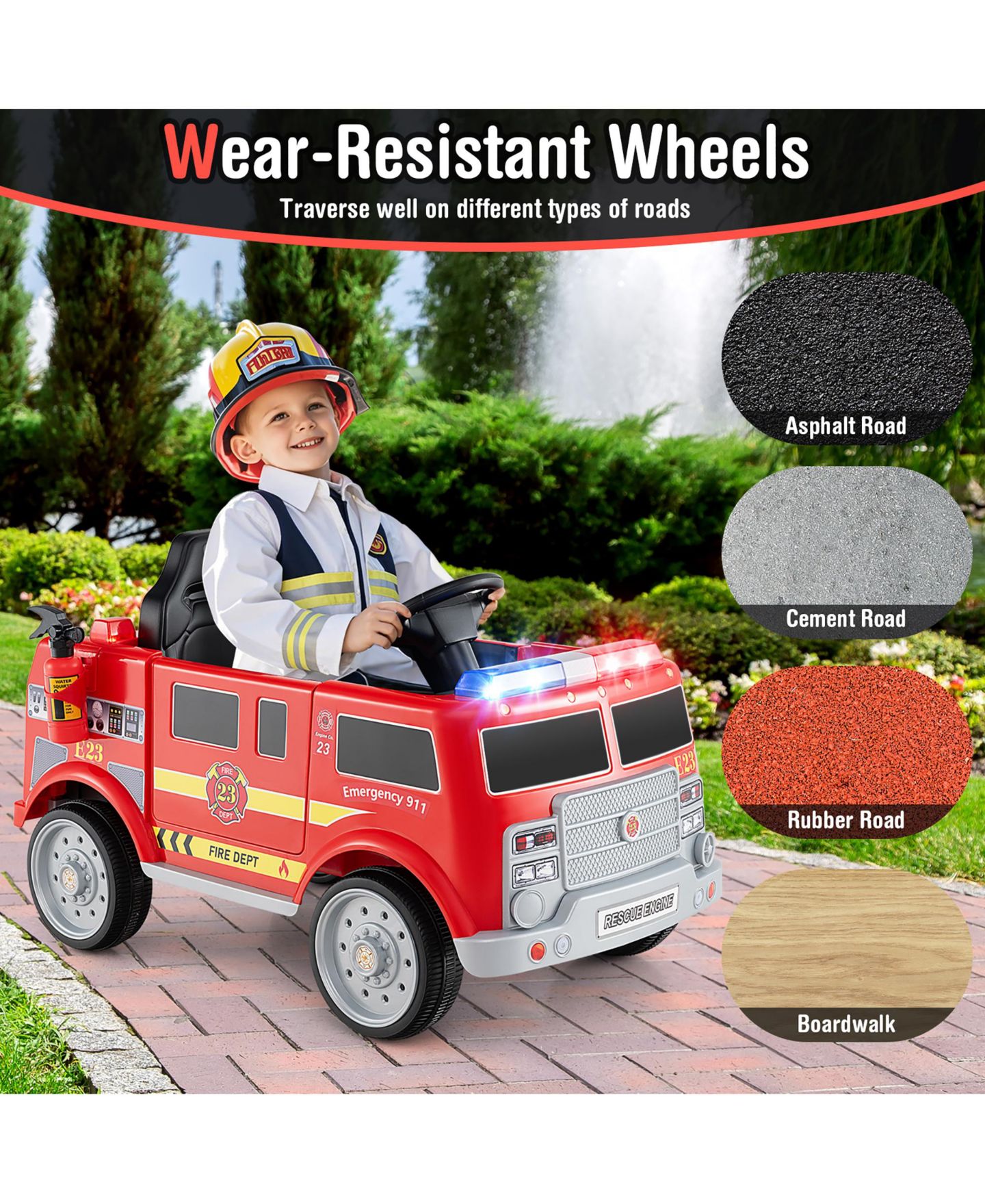 Детская игрушка Gymax 12V Battery-Powered Ride-On Fire Truck with Remote Control, 66 lbs Capacity, Ages 3-8, цвет: Красный — фото 7
