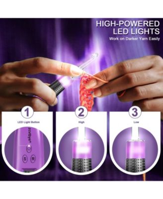 18 Size Counting Crochet Hooks Set, Light Up Crochet Hooks for Stitch & Row Counter, Lighted Crochet Needles Kit with Case,Purple