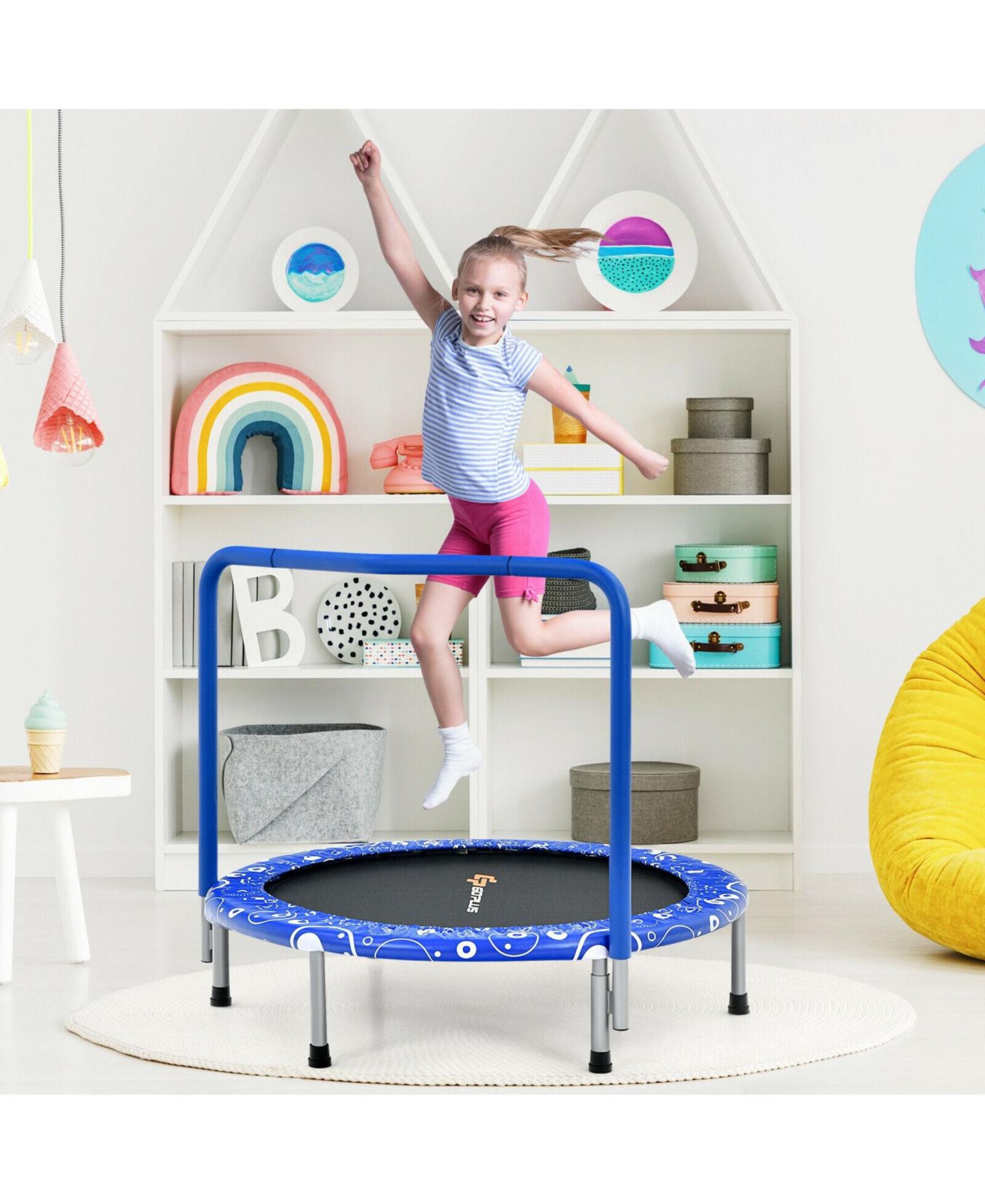 Детская игрушка Mecale 36" Mini Rebounder Foldable Trampoline with Removable Handle, 330 lbs Capacity, Ages 3-10, цвет: Синий — фото 2