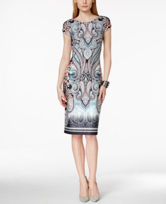 ECI Cap-Sleeve Printed Sheath Dress - Macy's