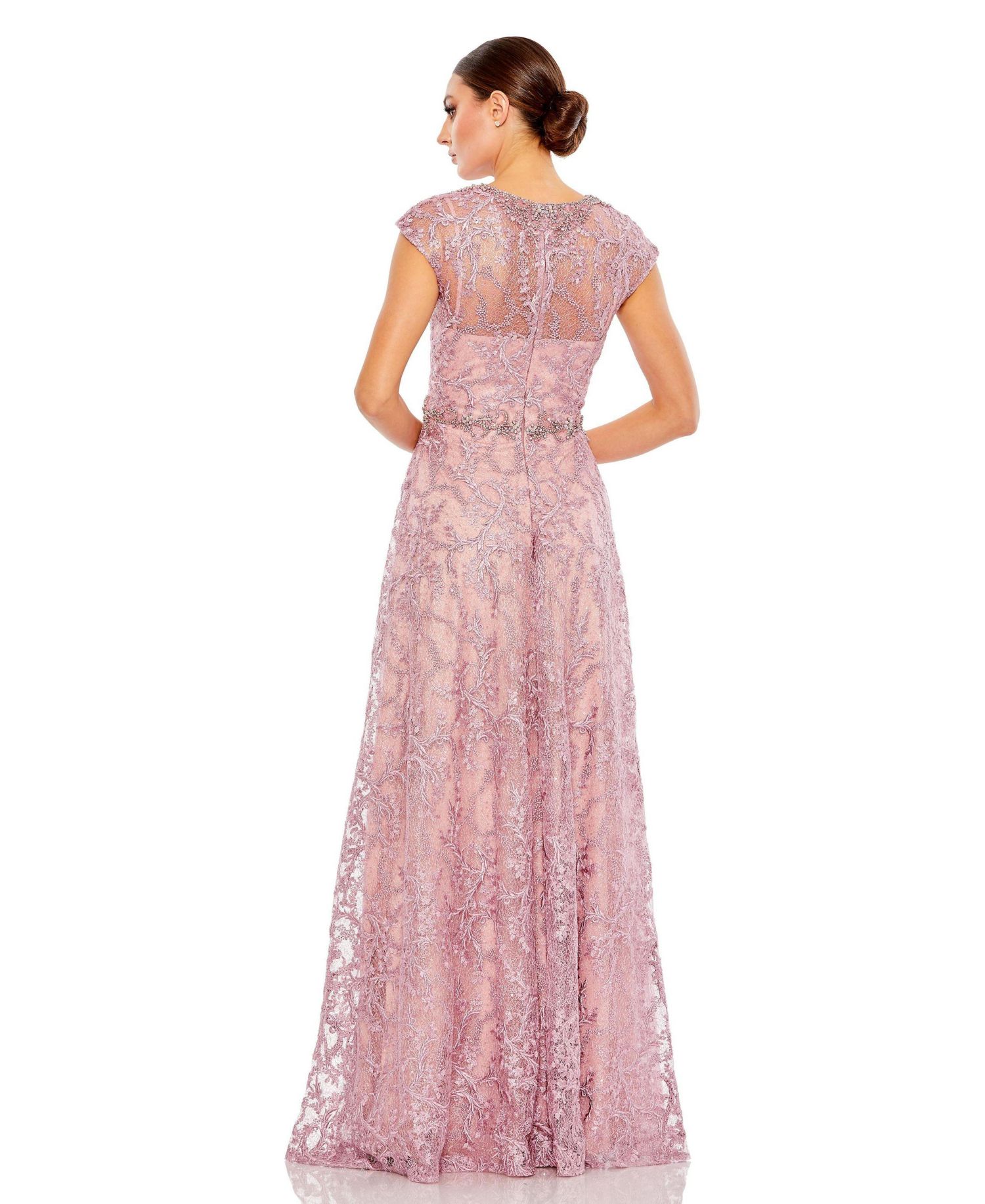 Women's Embroidered Cap Sleeve A Line Gown