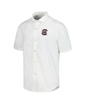 Men's White South Carolina Gamecocks Coconut Point Palm Vista IslandZone Camp Button-Up Shirt