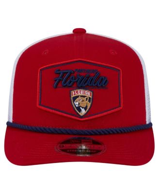 Men's Red/White Florida Panthers Team Patch Basic 9SEVENTY Adjustable Trucker Hat