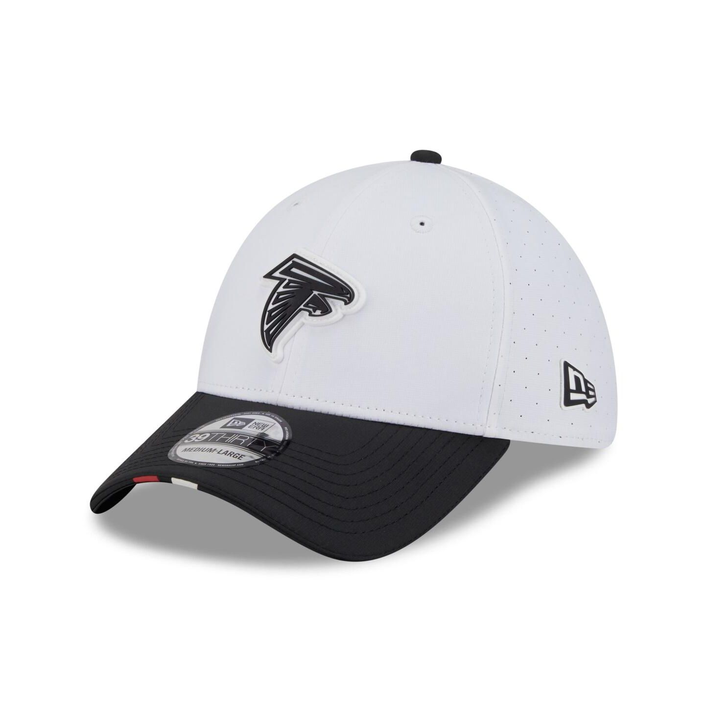 Мужская кепка New Era White/Black Atlanta Falcons 2025 NFL Training Camp 39THIRTY Flex Hat — фото 1