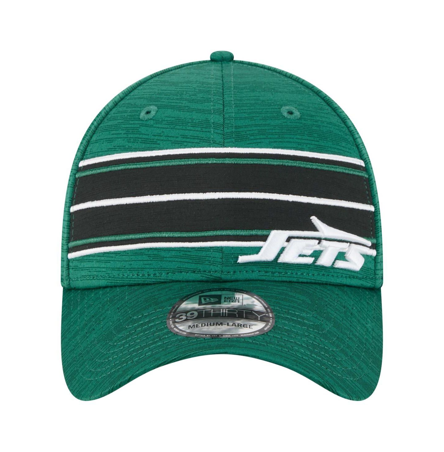 Мужская кепка New Era Green New York Jets Stripes 39THIRTY Flex Hat — фото 2
