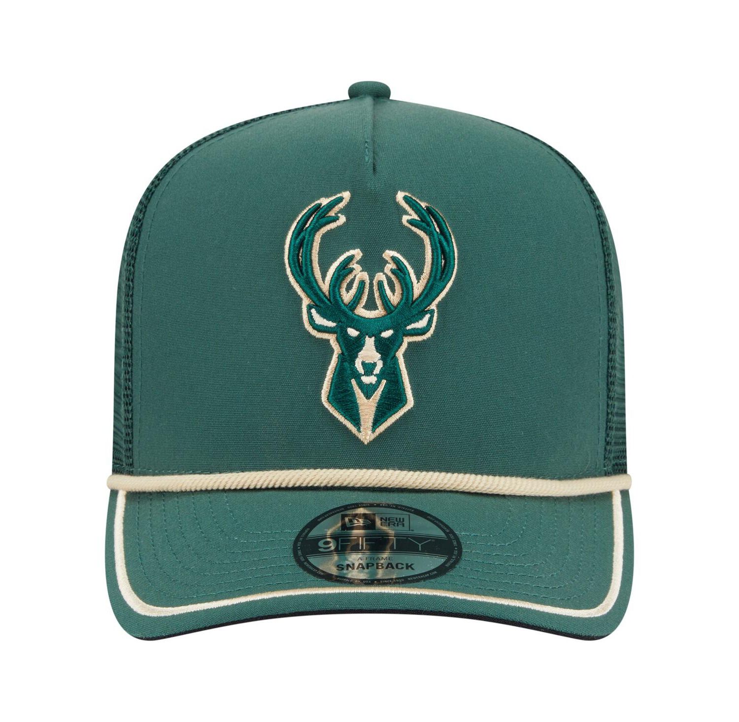 Men's Hunter Green Milwaukee Bucks Vintage Team Rope A-Frame 9FIFTY Snapback Hat