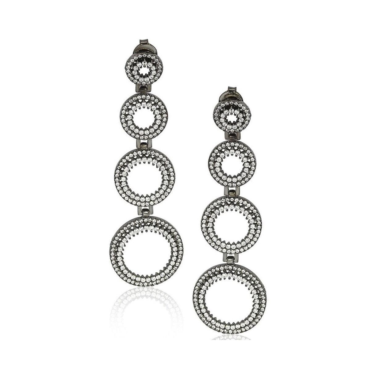 Suzy Levian Sterling Silver Cubic Zirconia Graduating Circle Drop Dangle Earrings - Blackened