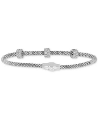 Rondelle Cubic Zirconia Mesh Bracelet in Sterling Silver, 14k Gold Over Sterling Silver or 14k Gold Over Sterling Silver