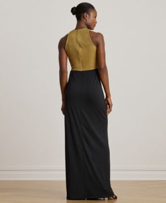 Women's Beaded Mesh & Jersey Tie-Front Gown