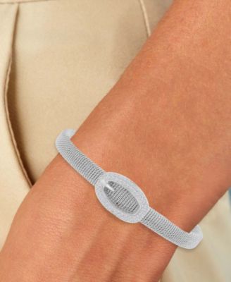 Cubic Zirconia Buckle Charm Bracelet in Sterling Silver (also in 14k Gold Over Sterling Silver)