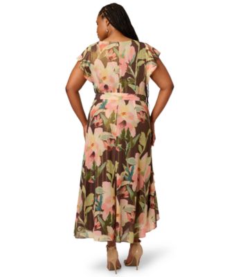 Plus Size Chiffon Printed High-Low Midi Dress