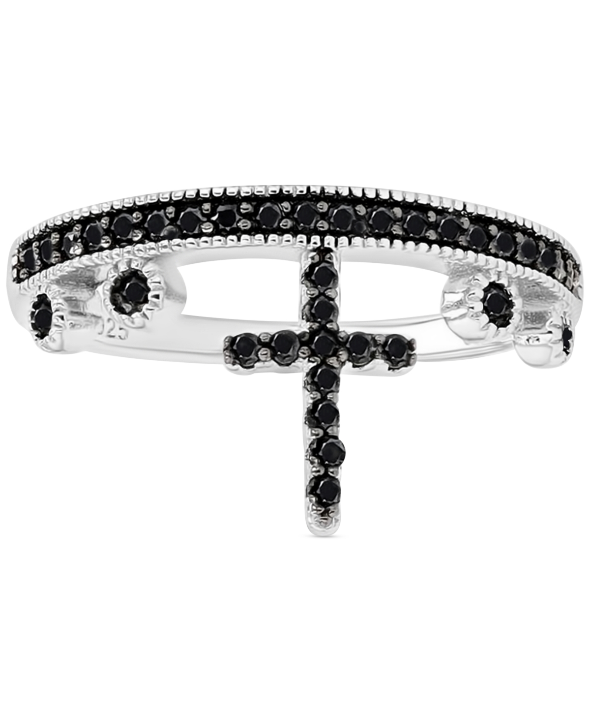 Black Spinel Cross Dangle Ring (3/8 ct. t.w.) in Sterling Silver - Silver